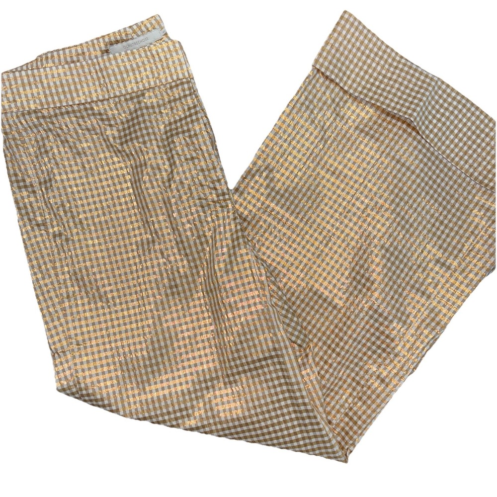L'Autre Chose Italy M Metallic Gold Gingham Seersucker Cuffed‎ Wide Leg Pants